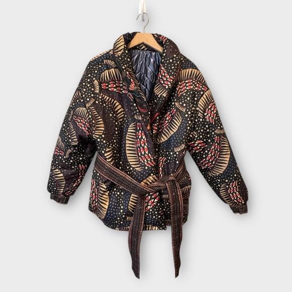 Farm Rio Black Wild Bananas Metallic Reversible Puffer Jacket Size Small - Picture 5 of 11